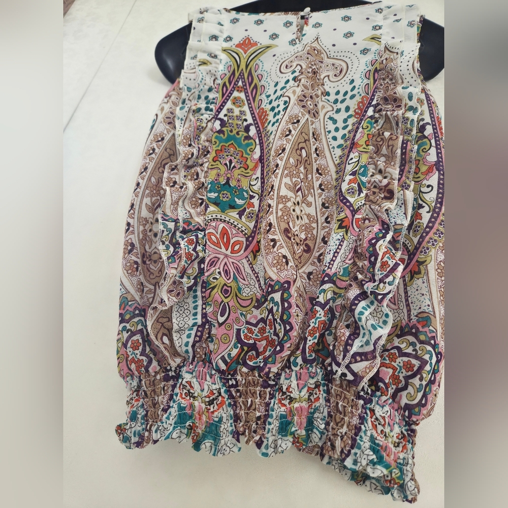 Charlotte Russe Bohemian Blouse Medium Paisley Patterned Smocked Tank